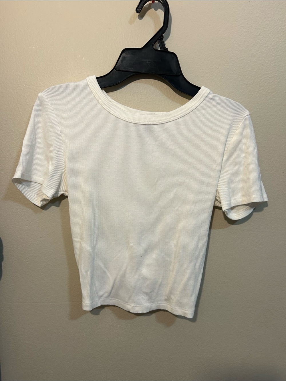 Classic White Ribbed Short Sleeve Women's Top